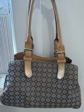 Nine West Tan & Gray Geometric Tote Handbag